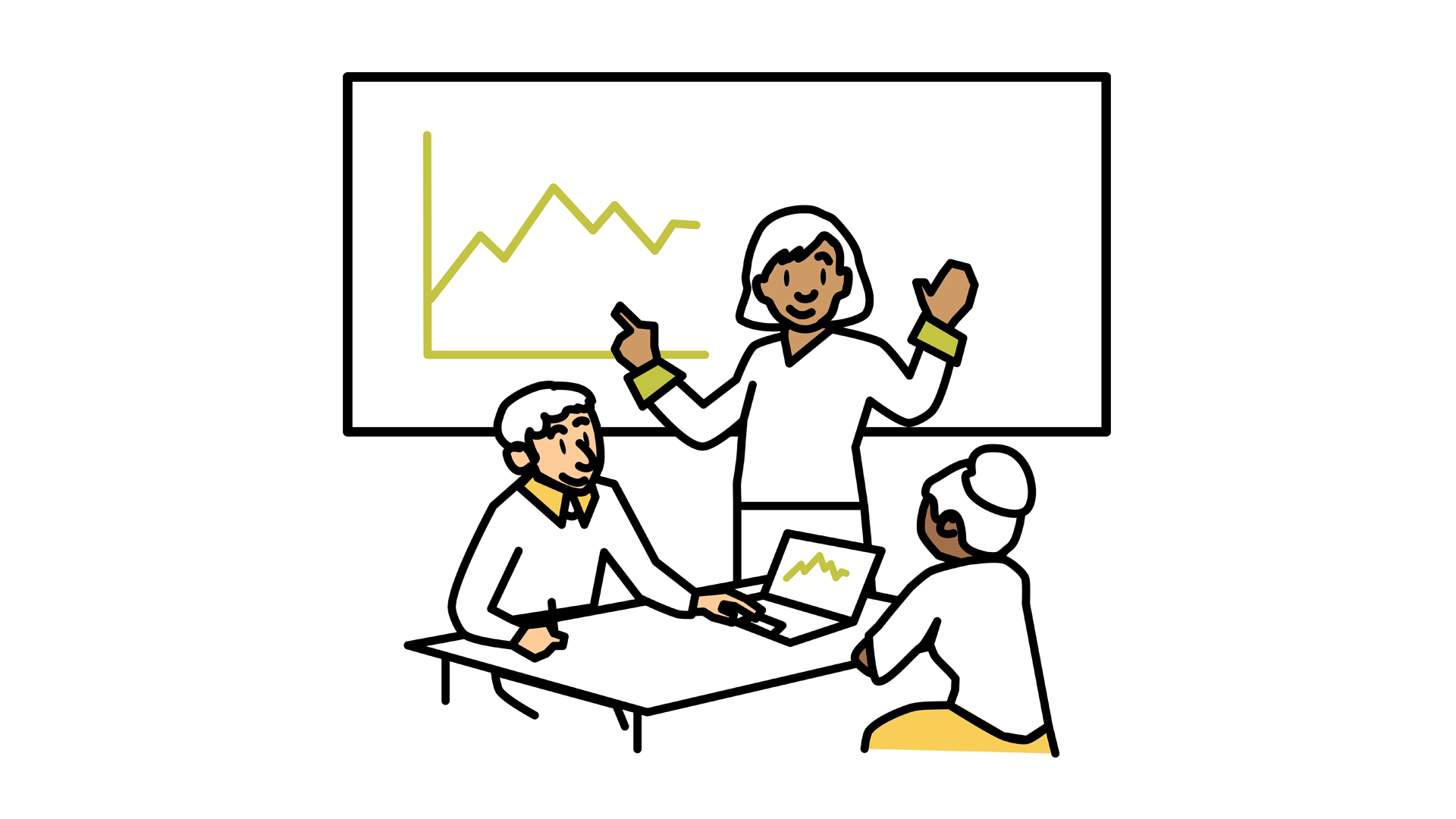 A woman presenting a graph